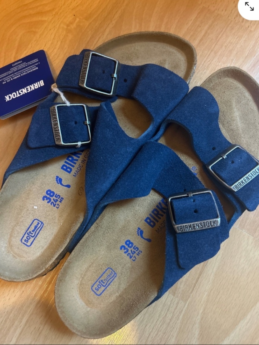 Birkenstock New w/ Box Arizona Moroccan Blue Suede Leather Soft Footbed size 38